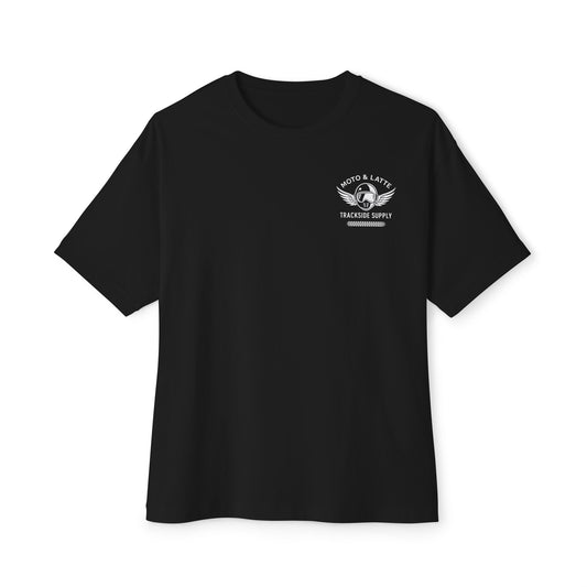 Unisex Oversized Boxy Tee with Vintage Moto & Latte Design, Perfect for Bikers, Casual Wear, Gift for Him/Her, Summer Outfit, Festival Style